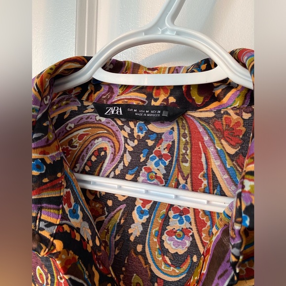 Retro ZARA Oversized Paisley Satin Blouse (M) - Picture 9 of 14